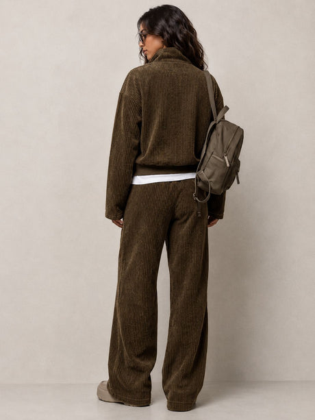 Corduroy Comfortable Casual Loose Straight Leg Pants And Sweatshirt Set