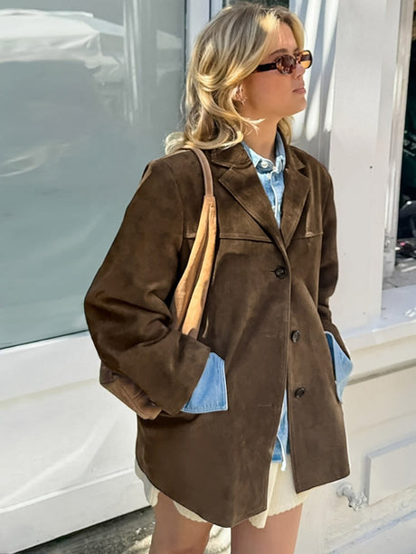 Liber Autumn Women's Buttons Suede Jackets