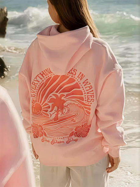 Heavy Embroidery With A Surfing Coconut Tree Pattern Hoodies
