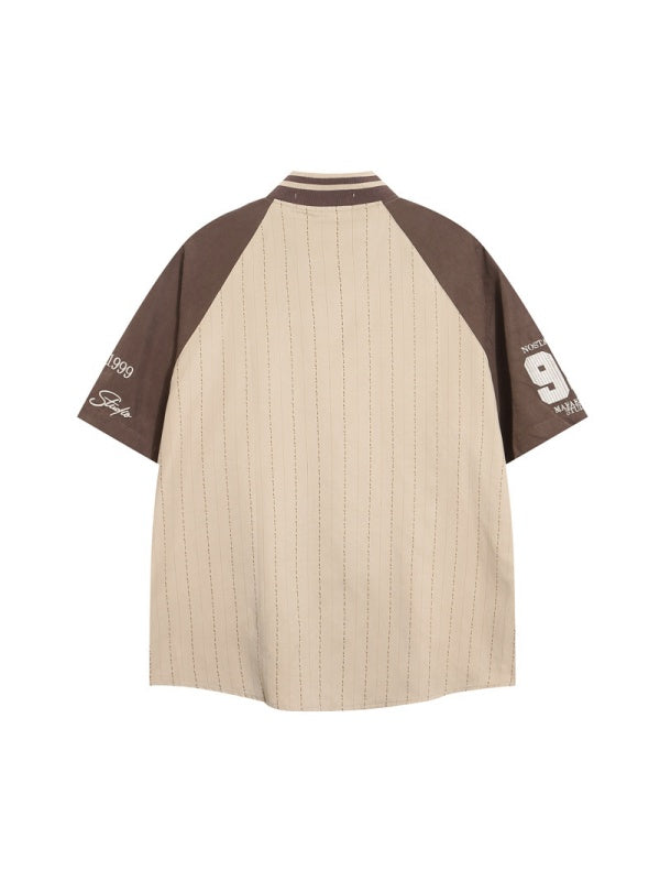 Retro Patchwork Color-blocked Vertical Stripe Shirts