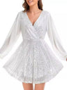 Sequined Chiffon V-neck Temperament Grace Formal Dress Mini&Short Dresses