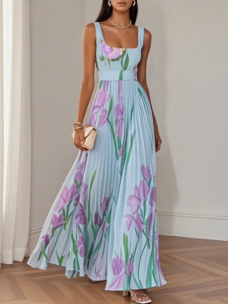 Camisoles Floral Digital Printing Crimp Maxi Dresses