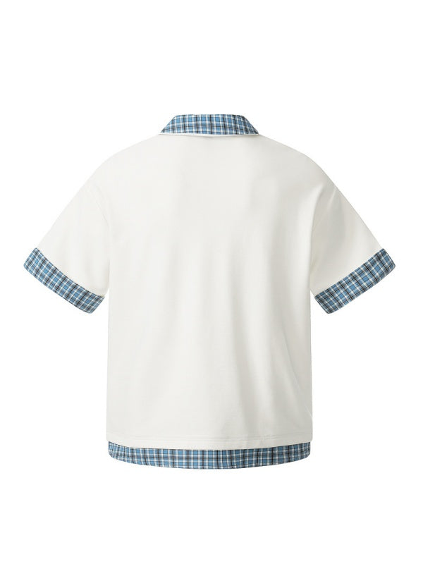 Plaid Layered-look Loose-fit POLO Shirt