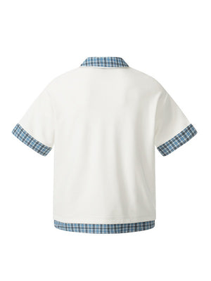 Plaid Layered-look Loose-fit POLO Shirt
