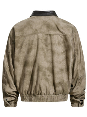 Retro Contrasting Colors Corduroy Letter Splicing Lapel Jackets