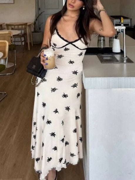 Backless Flowers Camisoles Maxi Dresses