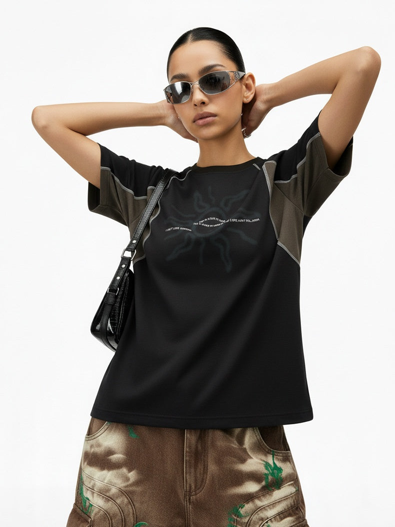 【EXPÉDITION NORMALE】T-shirts amples patchwork color-block 230 g