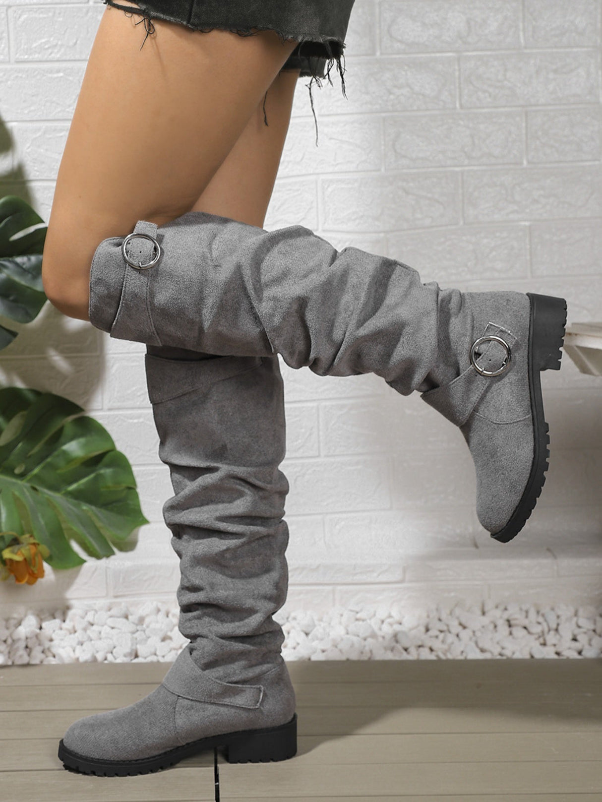 Pleated High Boots With Buckle