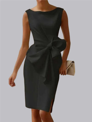 Ärmellose Business-Minikleider mit Schleife, Kapitänsschlitz und Bandage-Schleife