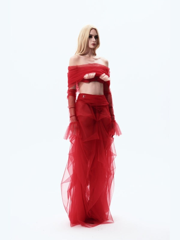 Petal-shaped Floor-length Tulle Skirt