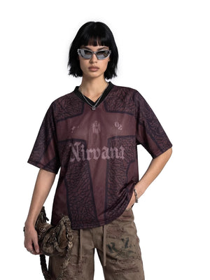 Printed Hollow Out Jersey T-shirts