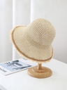 Wide-brimmed, Frayed Woven Straw Hat
