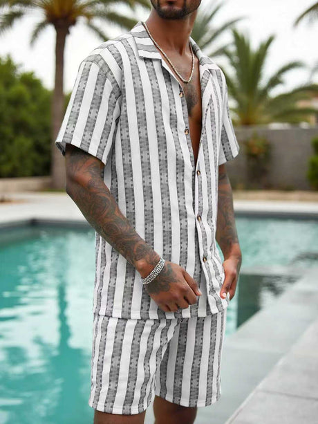 Vertical Stripes Leisure Vacation Loose-fit 2-piece Sets Set