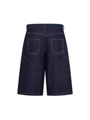 Five-pointed Star Loose-fit Straight-fit Multiple Pockets Five Points Denim Shorts