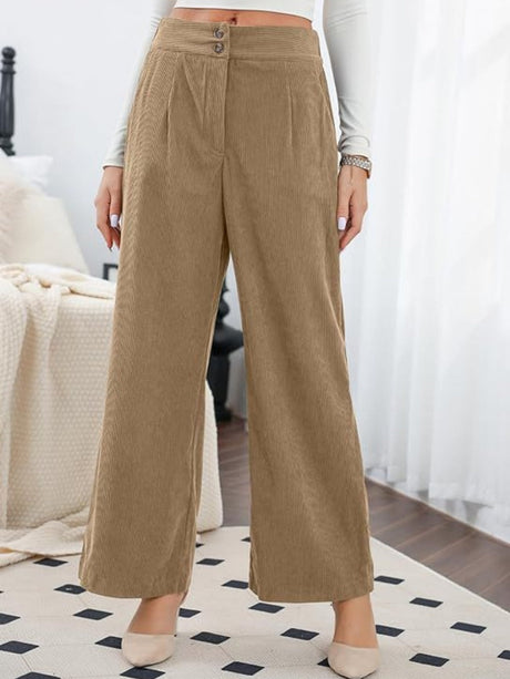 Basic Corduroy Double Buttons Stretch Leisure Straight-leg Trousers