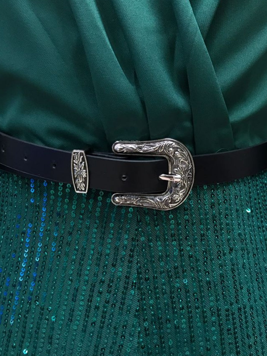 V-neck Long Sleeve Grace Waist Slimming Sequins With Belt Bodysuit