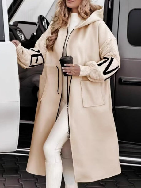 Liber Autumn Women's Pocket Letter Drawstring Long Trench Coats