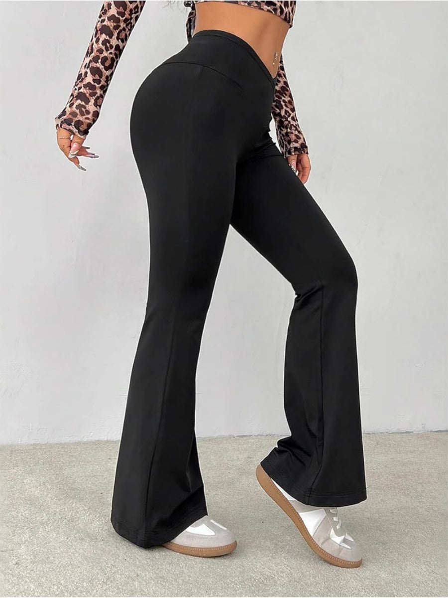 Black Cropped Tight High-waisted Flared Pants