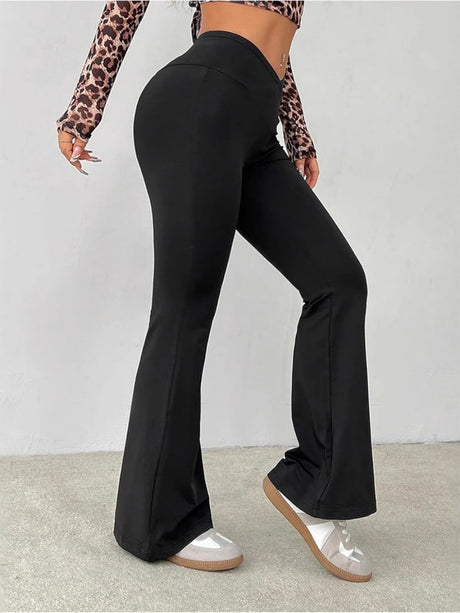 Black Cropped Tight High-waisted Flared Pants