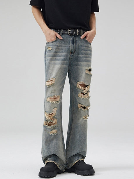 Hiphop Distressed Heavy Industry Hole Jeans
