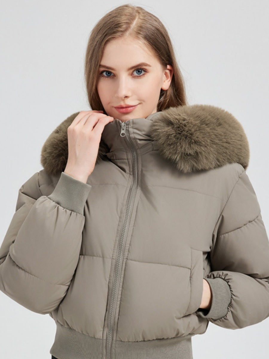 Hooded Fleece-lined With Fur Collar Short Leisure Outdoor Cotton-padded Clothing