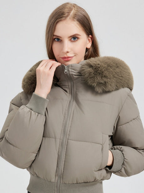 Hooded Fleece-lined With Fur Collar Short Leisure Outdoor Cotton-padded Clothing