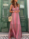 V-neck Bohemian Prints Ripple Maxi Dresses