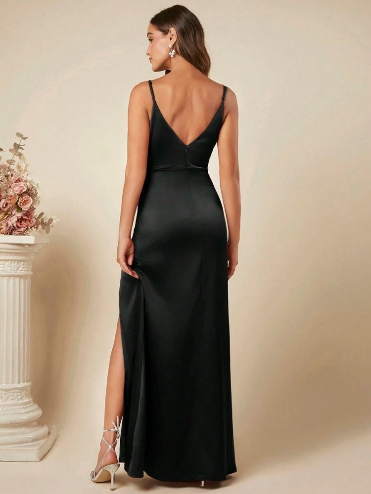 Satin Suspenders Pleated Maxi Dresses