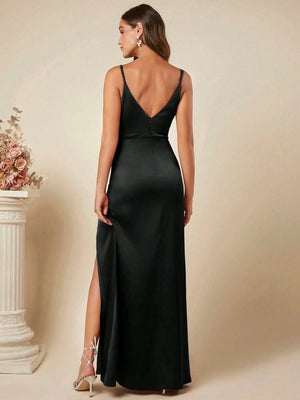 Satin Suspenders Pleated Maxi Dresses