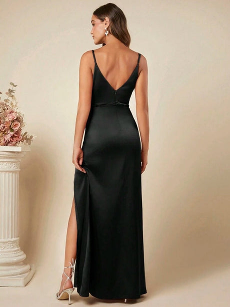 Satin Suspenders Pleated Maxi Dresses