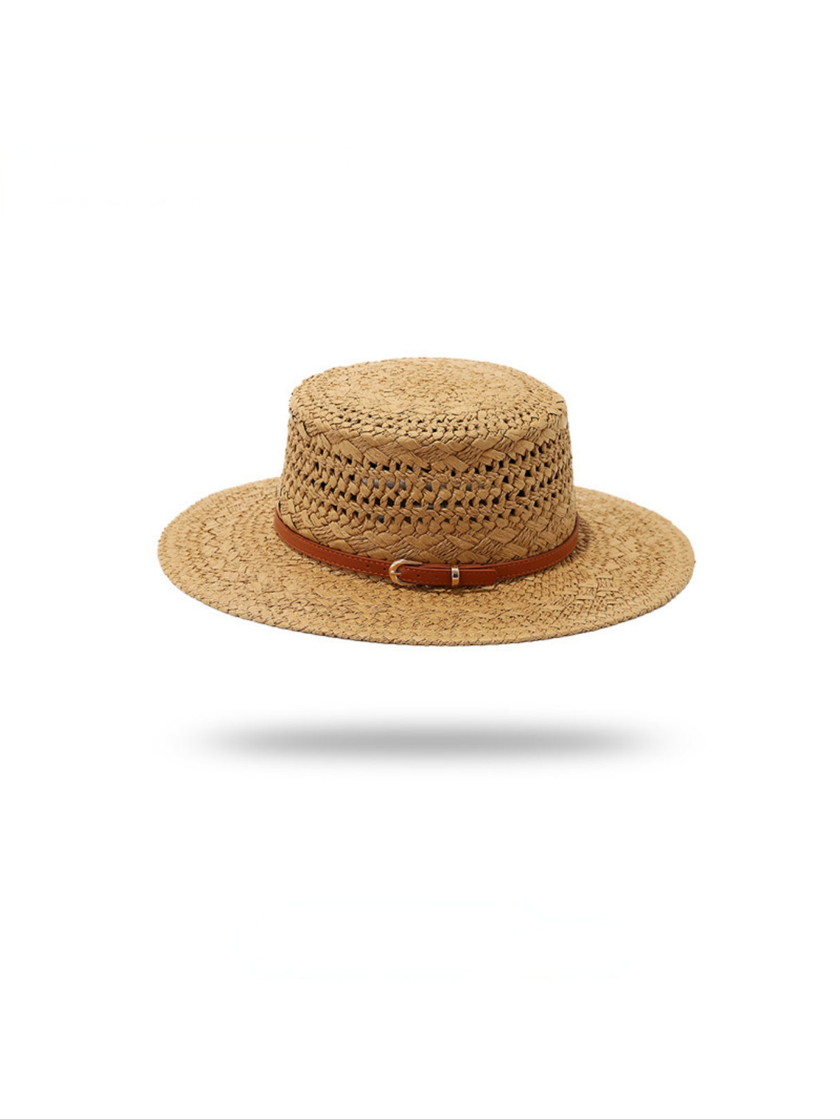 Flat-topped, Openwork Straw Hat For Sun Protection