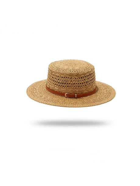 Flat-topped, Openwork Straw Hat For Sun Protection