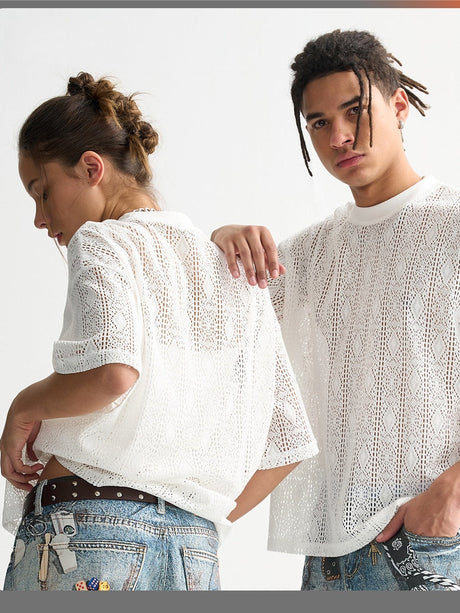 Liber Summer Men's Hollow pattern Floral T-shirts
