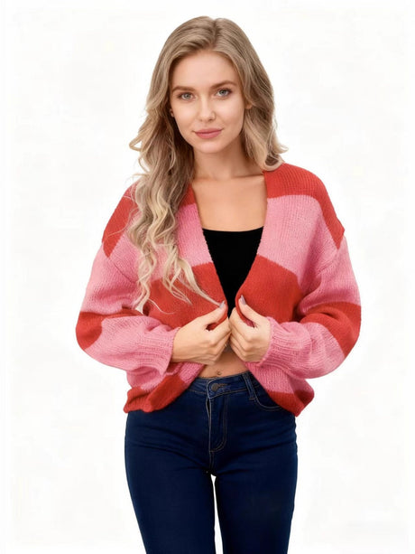 Color Blocking Striped Knitted Cardigan