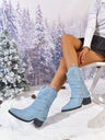 Denim Pleated Mid-calf Boots For Women