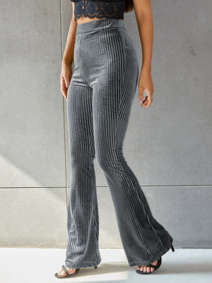 High-waisted Flared Pants Velvet Piping Bell-bottoms Sports Everyday Trousers