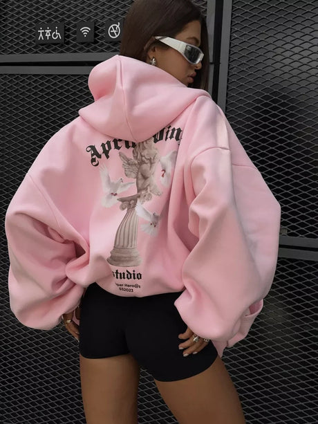Liber Autumn women's clothing letter zipper Loose Hooded printed cardigan sweatshirt