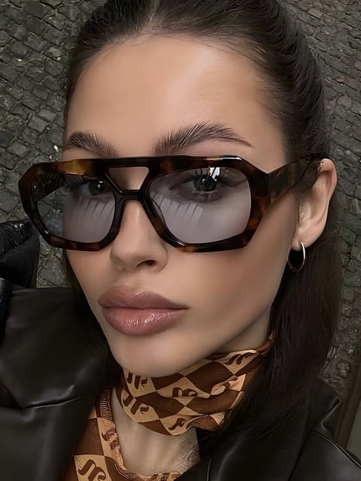Double-bridge Irregular Leopard Print Sunglasses