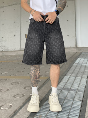 Jacquard Full Print Denim Lightweight Straight-fit Five Points Shorts
