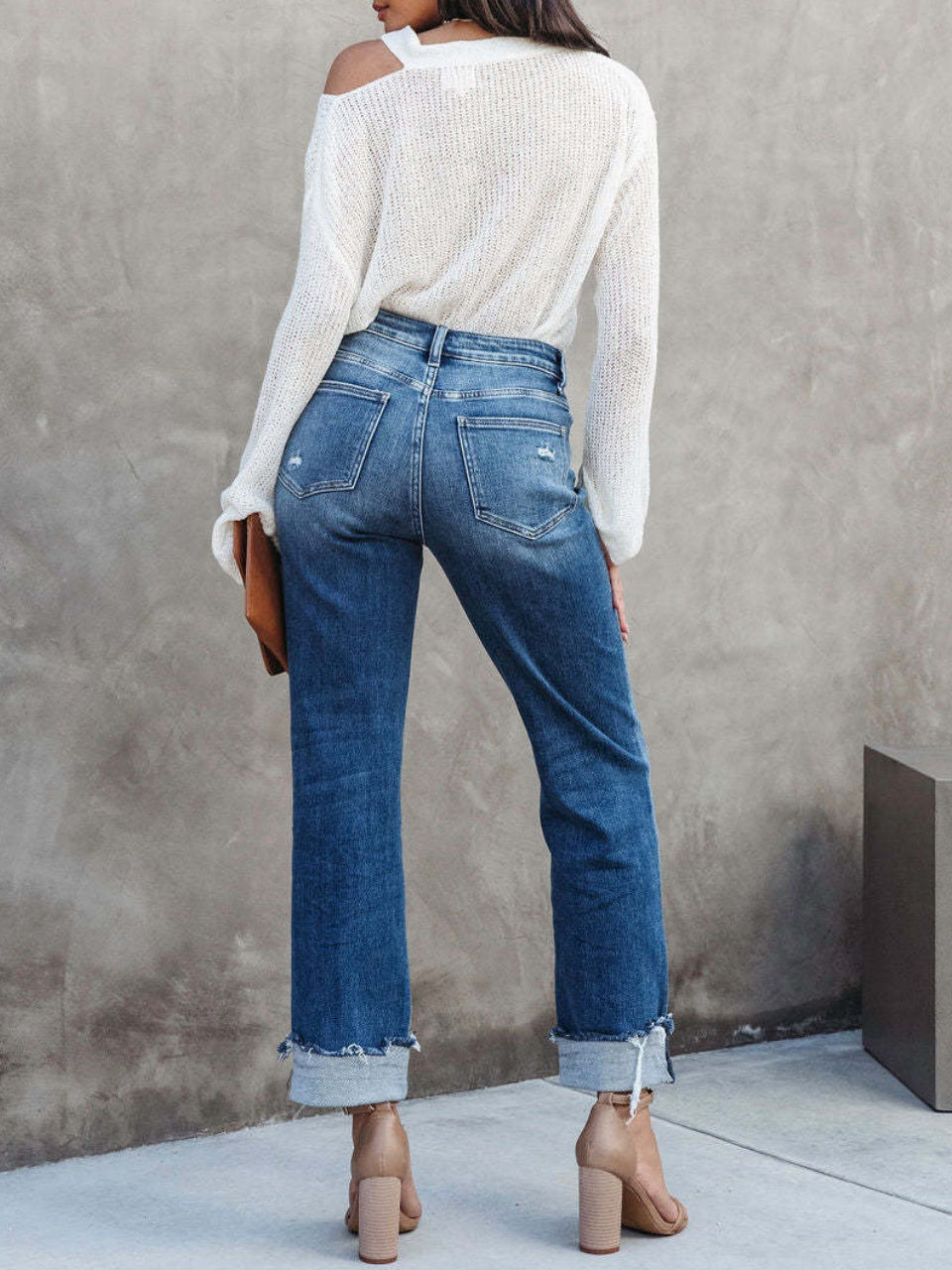 Straight-leg High-waisted Pocket Jeans