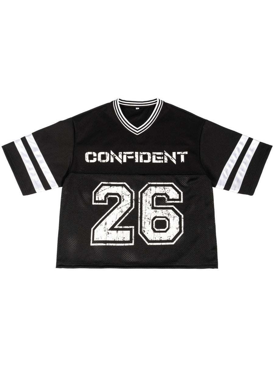 Color-blocked Retro Mesh Jersey Boxy Boxy T-shirts