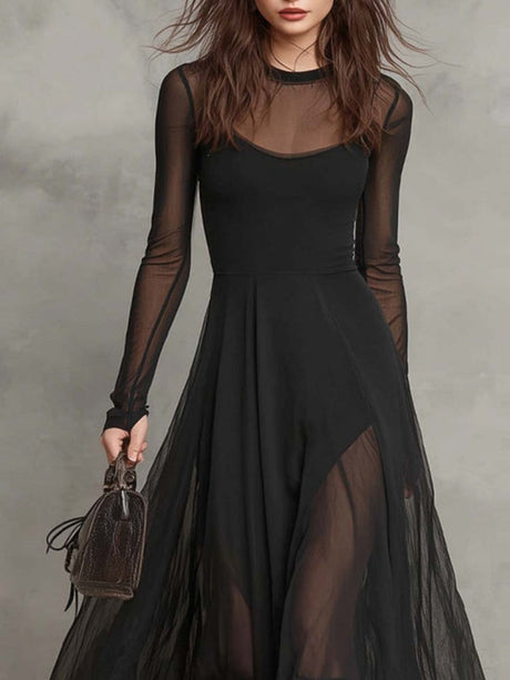 Mesh Splicing Queue Maxi Dresses