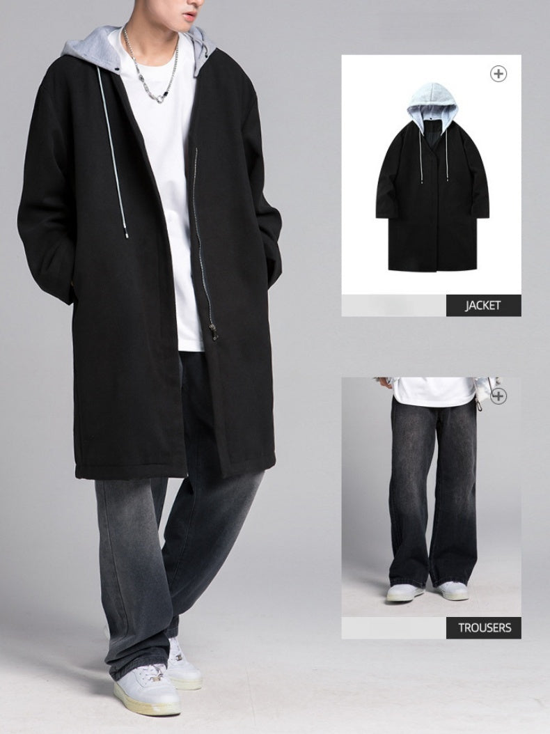 Manteau long noir à capuche