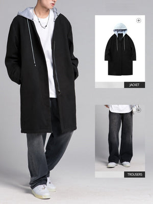 Manteau long noir à capuche