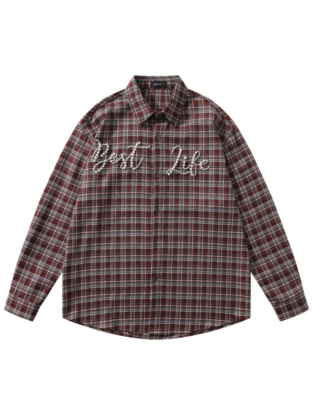 Liber Autumn Neutral wear Beading Plaid Shirts