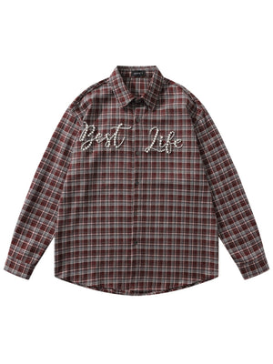 Liber Autumn Neutral wear Beading Plaid Shirts