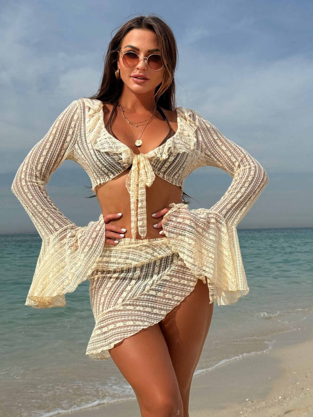 Sexy Lace Mesh Swimsuit Bikini Four-piece Set