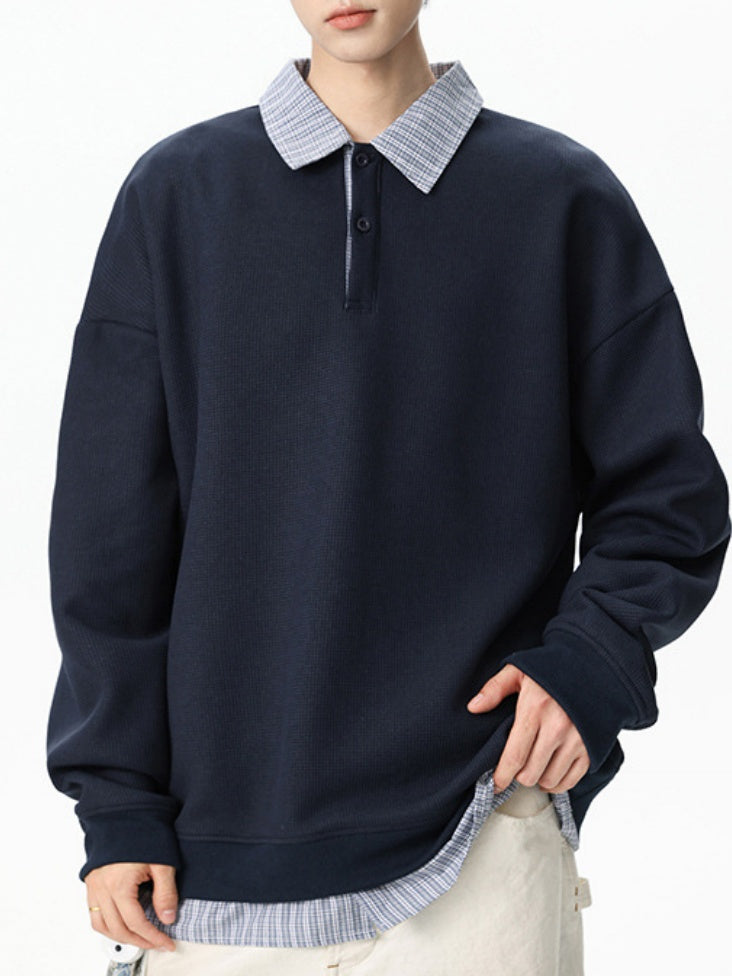 Retro Plaid Loose Fake Two Pieces Polo