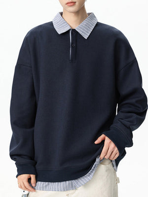 Retro Plaid Loose Fake Two Pieces Polo