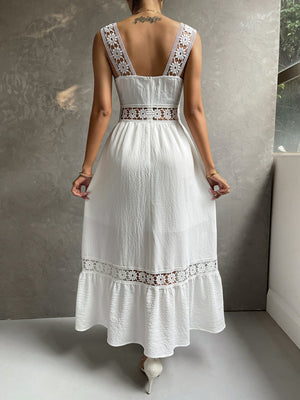 Lace Cutout Trim Sleeveless Patchwork Slim Fit Maxi Dresses